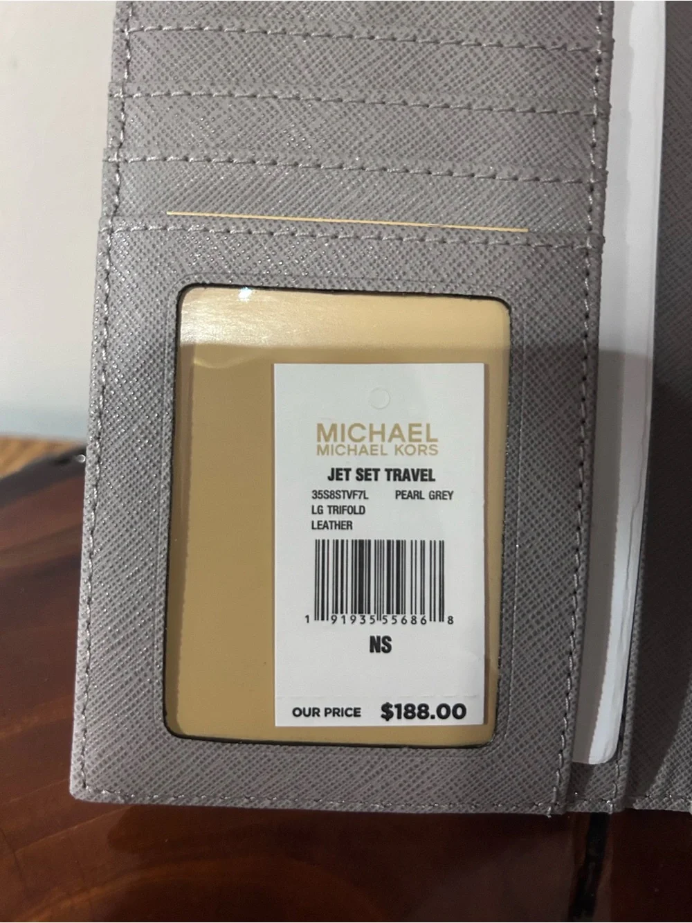 NWT Michael Kors Light Gray Saffiano Leather Folding Wallet